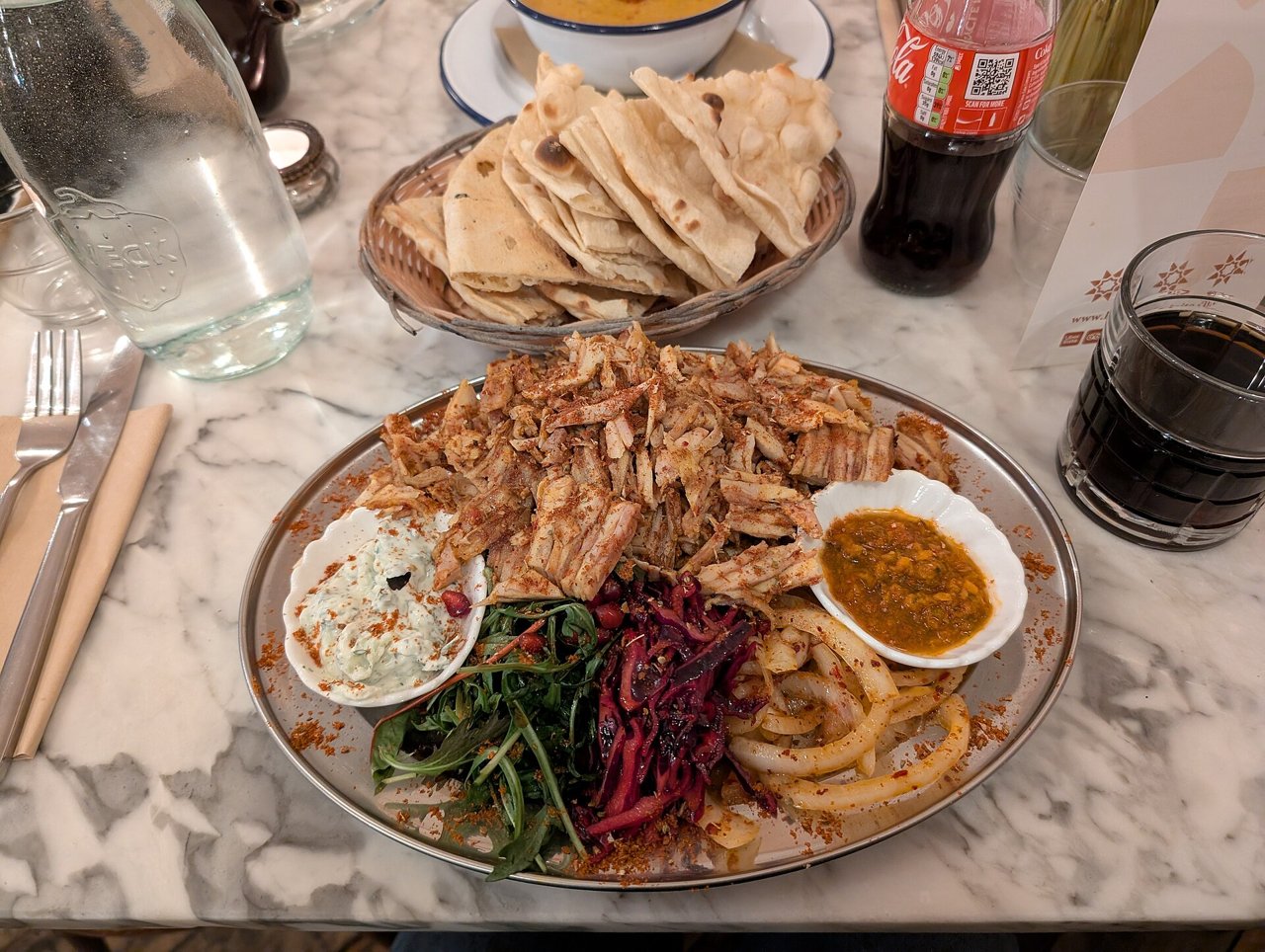 A chicken shawarma platter with flatbread, Arab and Middle Eastern food near KSL