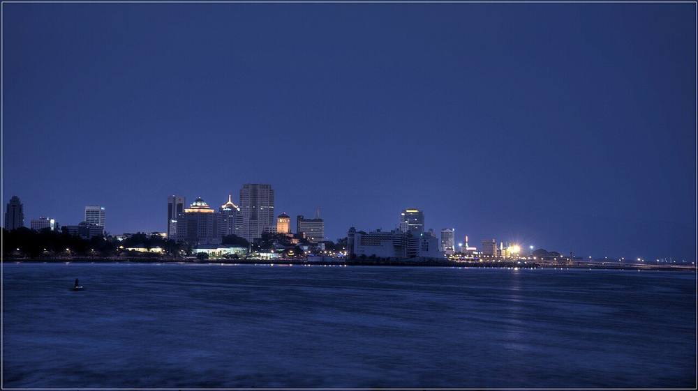 Johor Bahru city skyline at dusk seen from a high vantage point