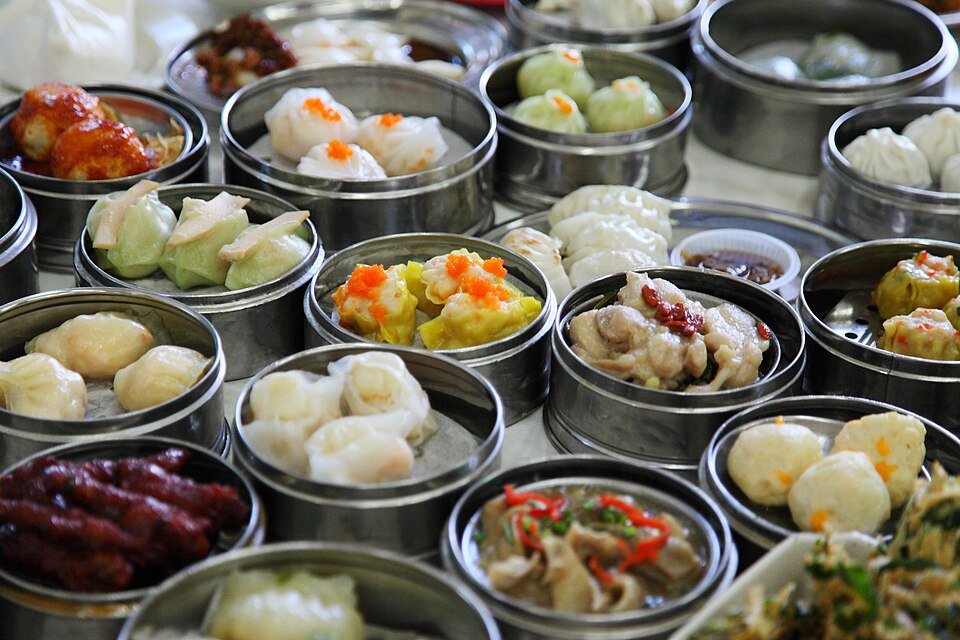 dim sum baskets steaming at busy JB restaurant
