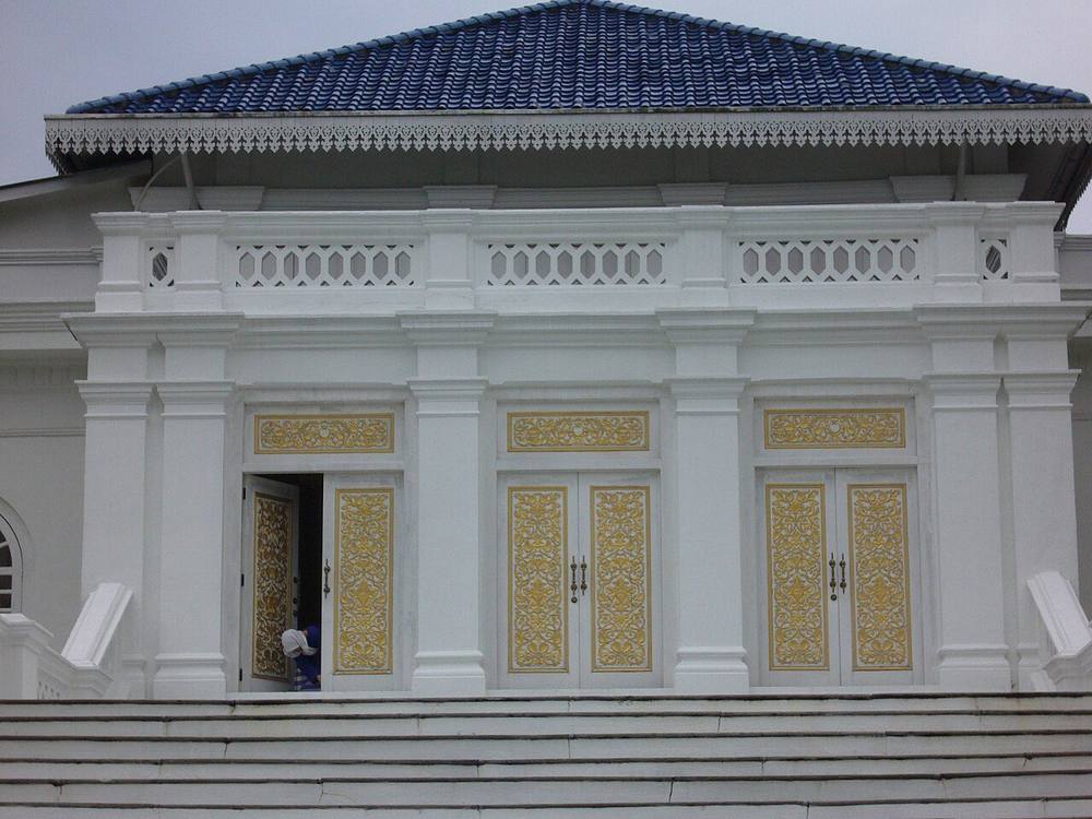 Blue-tiled roof and gilded doors on the Istana Besar (Grand Palace) in Johor Bahru