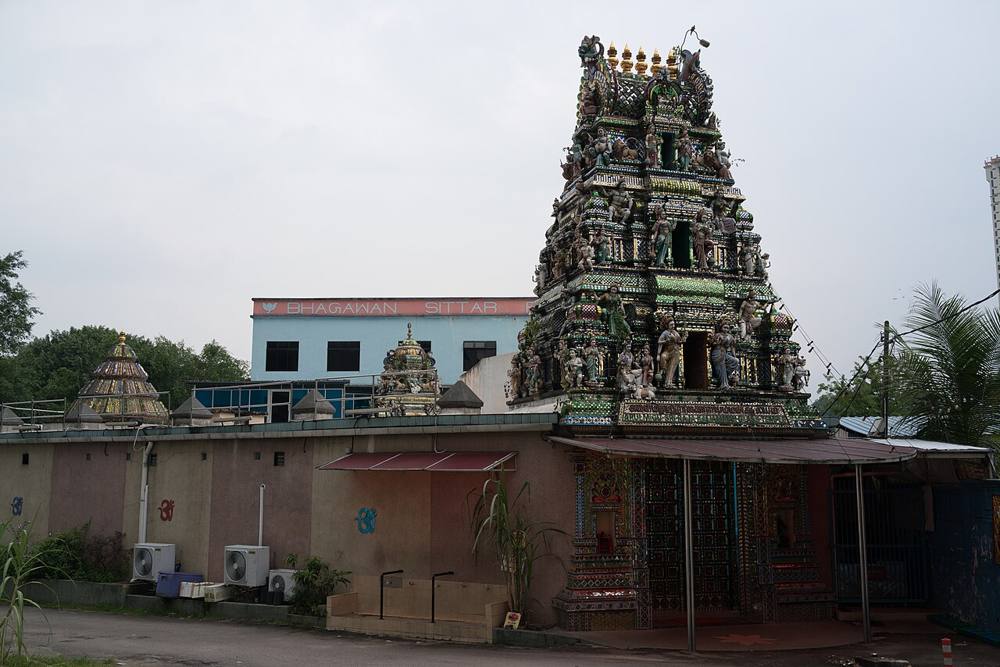 Colourful gopuram tower of the Arulmigu Sri Rajakaliamman Glass Temple in Johor Bahru