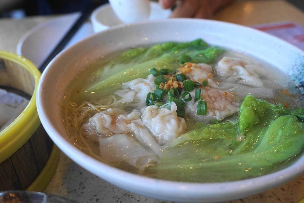 A bowl of wonton noodles in Guangdong, where the dish began