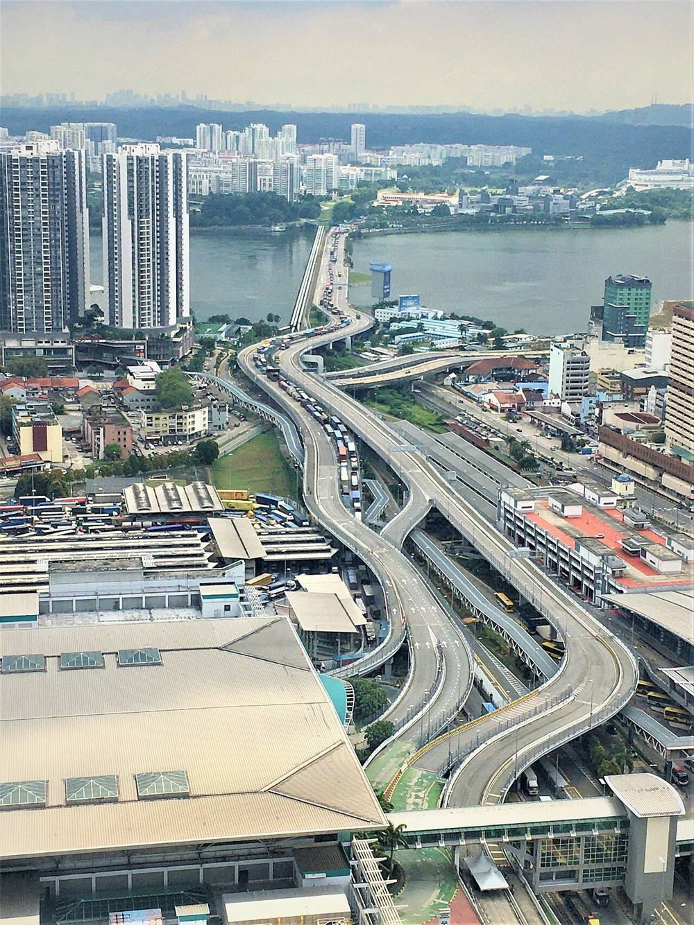Road viaducts from the Sultan Iskandar checkpoint to the Johor-Singapore Causeway
