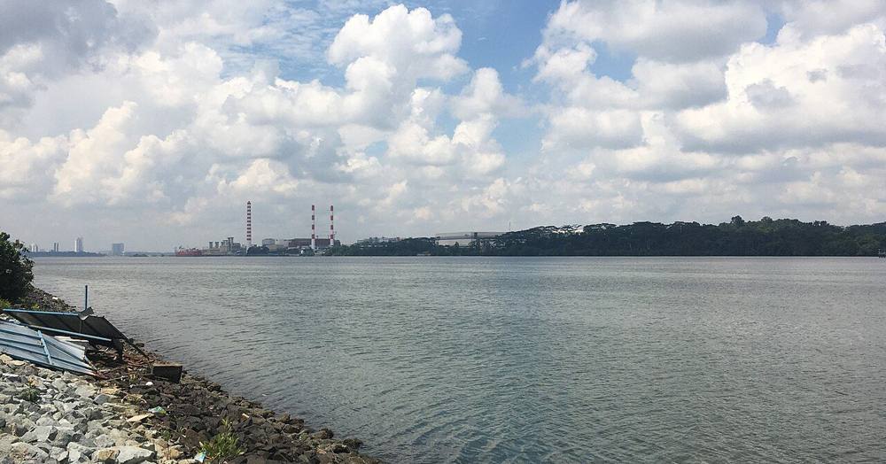 The Straits of Johor seen from Princess Cove in Johor Bahru, looking east towards the northern Singapore coast
