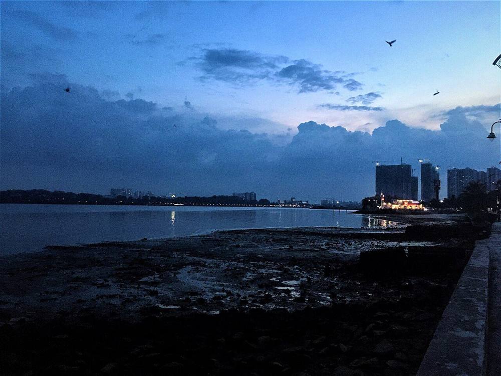 Evening view of the Straits of Johor from the Stulang Waterfront in Johor Bahru