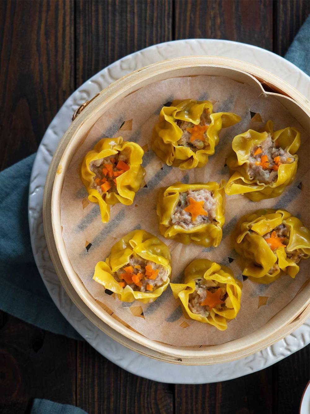 Prawn and pork siu mai, a classic steamed dim sum dumpling