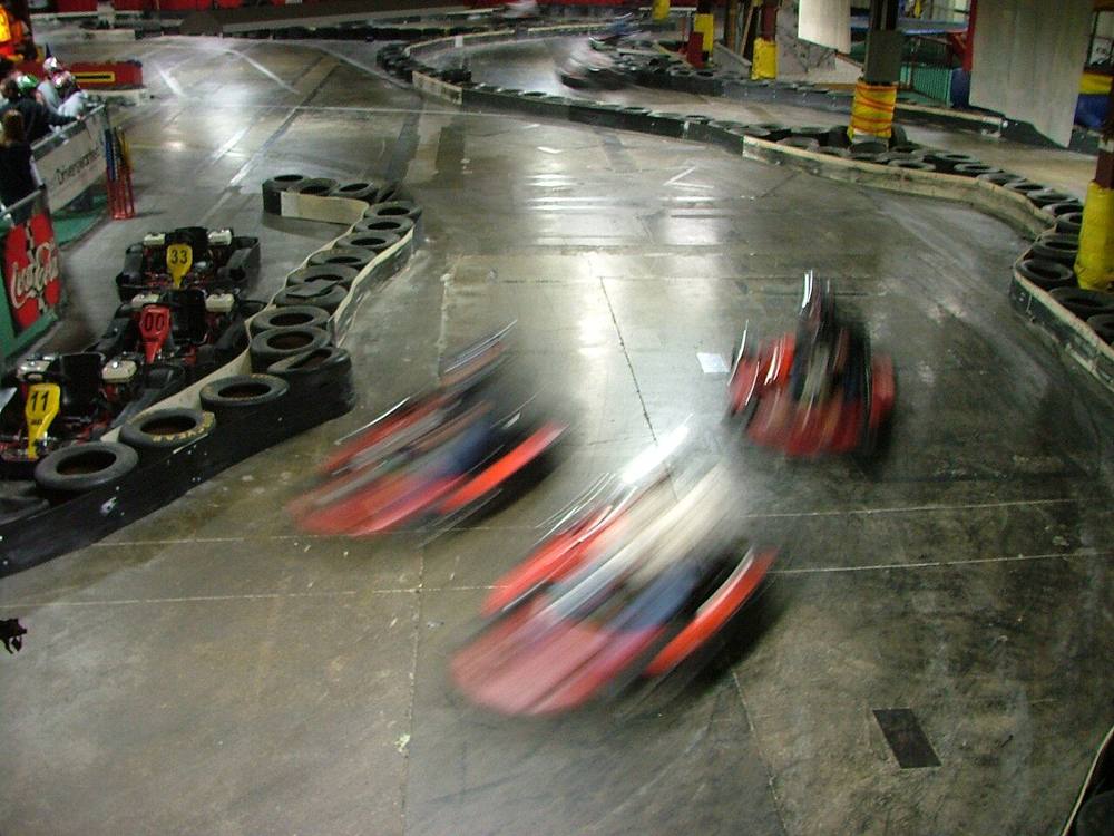 An indoor go-kart track