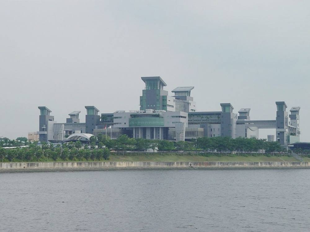 The Woodlands Checkpoint complex on the Singapore side of the Causeway, seen across the water
