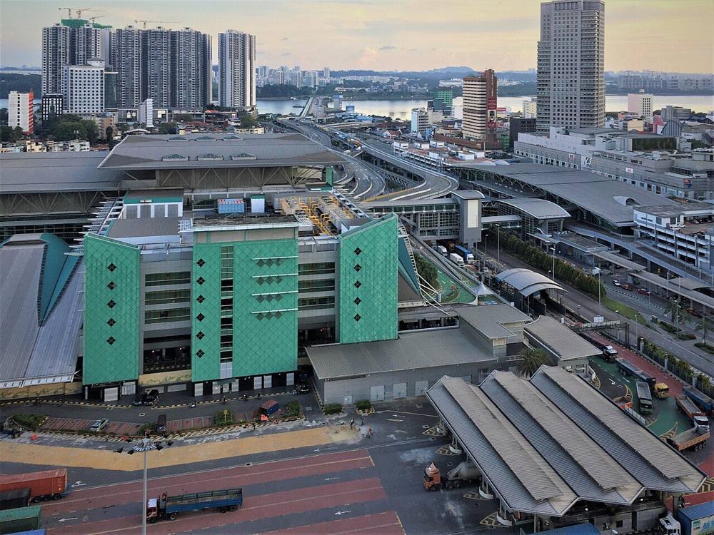 The Bangunan Sultan Iskandar CIQ checkpoint complex in Johor Bahru seen from above